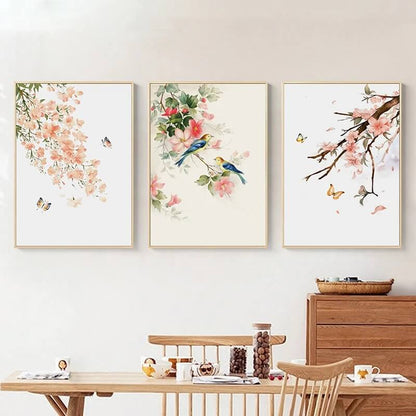 Japanese Traditional Floral Canvas Prints Fine Art Minimalist Pink Wall Art Botanical Pictures For Home Living Room Bedroom Wall Décor