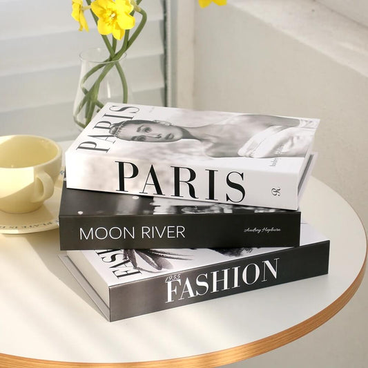 Paris Fashion Faux Book Boxes Ornament For Living Room Coffee Table Bookcase Decoration Props For Stylish Modern Luxury Home Décor (Sets of 3Pcs)