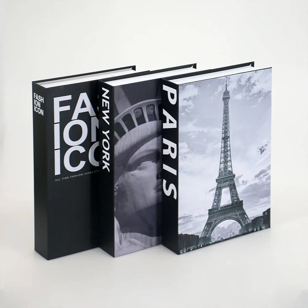 Paris Fashion Faux Book Boxes Ornament For Living Room Coffee Table Bookcase Decoration Props For Stylish Modern Luxury Home Décor (Sets of 3Pcs)