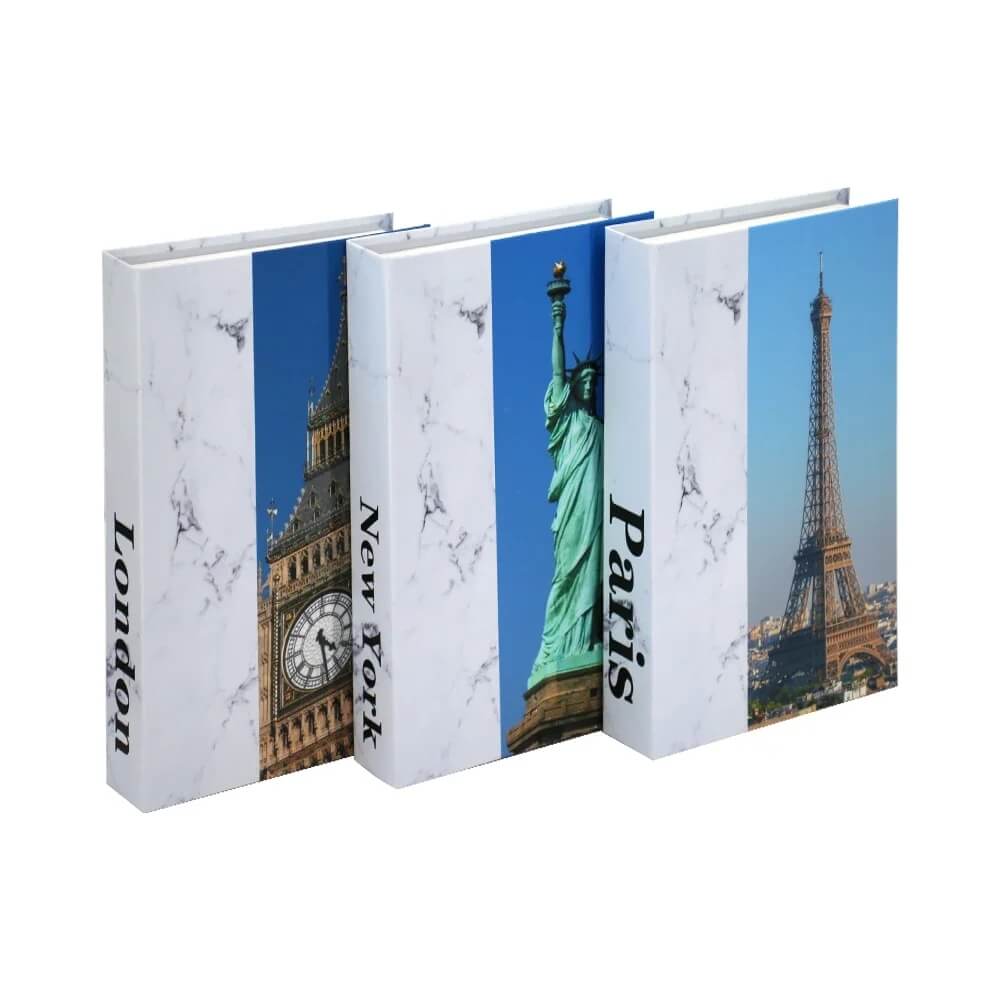 Paris Fashion Faux Book Boxes Ornament For Living Room Coffee Table Bookcase Decoration Props For Stylish Modern Luxury Home Décor (Sets of 3Pcs)