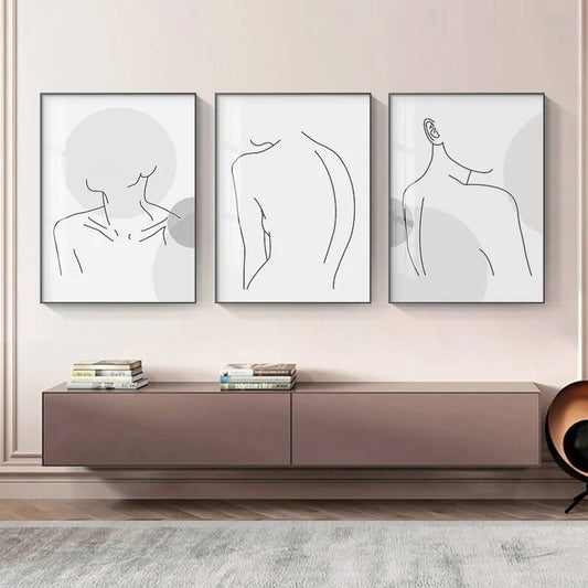Abstract Line Figure Woman Canvas Print Wall Art Minimalist Posters Black White Pictures For Modern Living Room Bedroom Décor