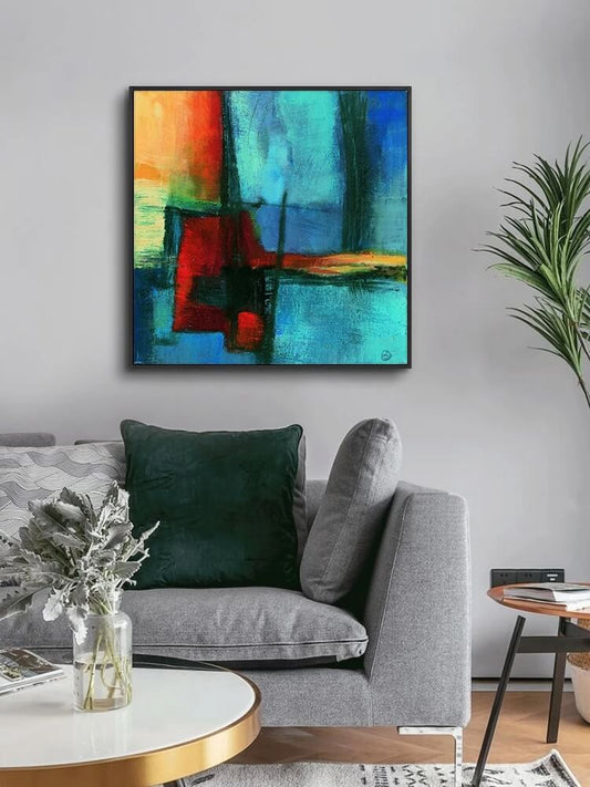 Abstract Colorful Blue Red Shades Canvas Print Scandinavian Wall Art Large Poster Modern Fine Art For Contemporary Living Room Home Décor