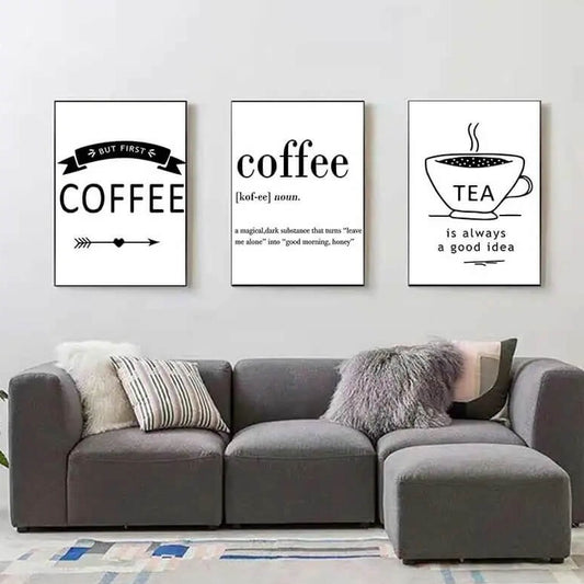 Minimalist Coffee Tea Quotes Canvas Prints Black White Kitchen Poster Nordic Modern Wall  Art For Dining Room Coffee Shop Home Décor