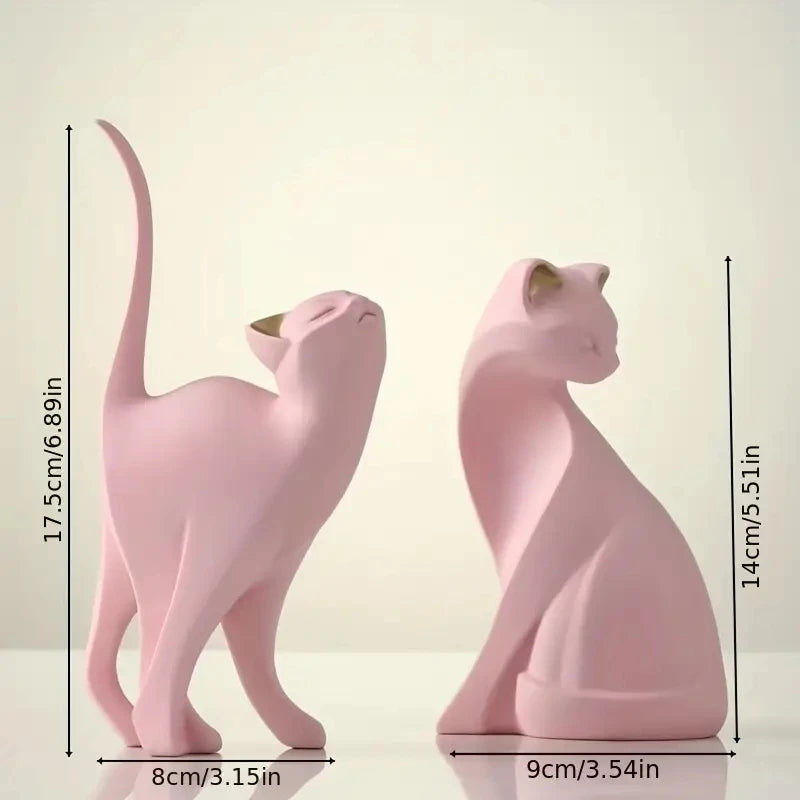 Black Cat Geometric Kitten Statue Modern Abstract Figurine Pink White Colored Resin Ornaments For Living Room Minimalist Home Décor