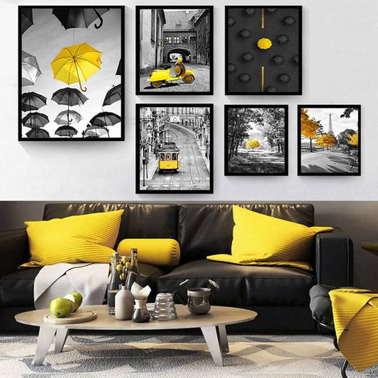European Landscape Architectural City canvas Prints Nordic Wall Art Yellow Scenery Poster For Modern Living Room Apartment Home Décor