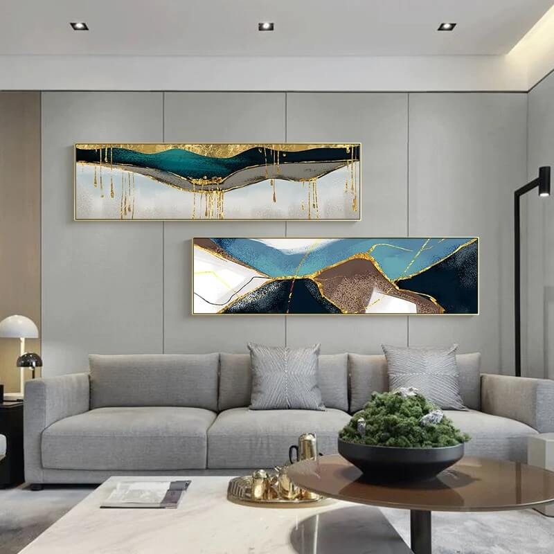 Abstract Geomorphic Design Nordic Abstract Golden Geomorphic Canvas Print Modern Abstract Large W ...