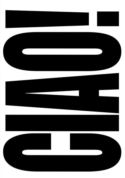 Black text 'CIAO!' on a white background
