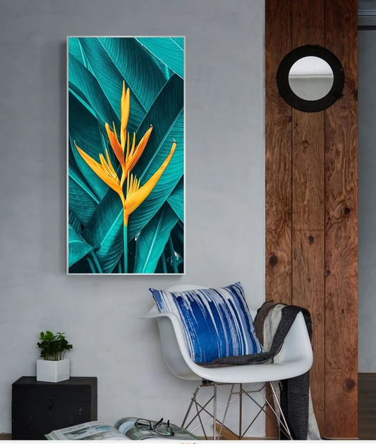 Tropical Green Leaf Yellow Flower Wall Art Canvas Print Green Plants Fine Art Pictures For Living Room Dining Room Home Décor