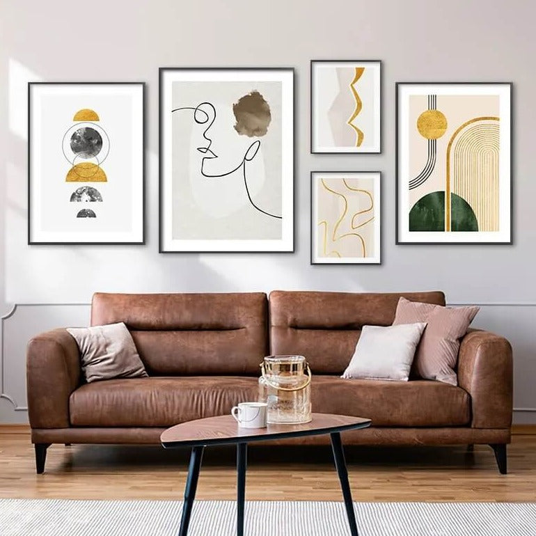 Modern Geometric Wall Art Abstract Line Shape And Form Fine Art Canvas Prints Black Beige Terracotta Pictures For Modern Living Room Décor
