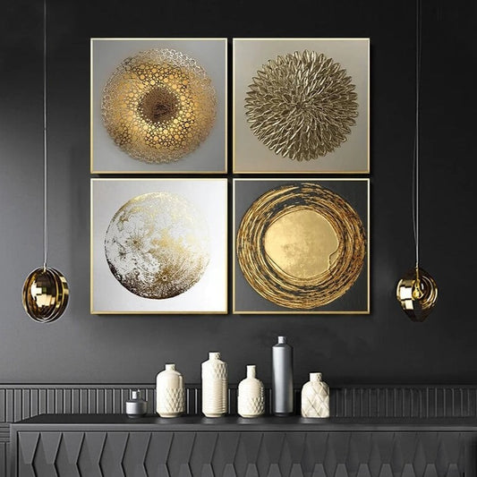 Abstract Golden Black White Wall Art Canvas Prints Nordic Minimalist Poster Golden Aesthetic Pictures For Luxury Living Room Décor