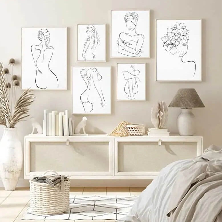 Woman Silhouette Line Art Canvas Prints Minimalist Black White Poster Nude Woman Figure Fine Art Nordic Wall Art For Living Room Home Décor
