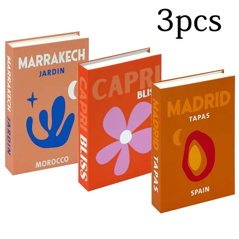 Paris Fashion Faux Book Boxes Ornament For Living Room Coffee Table Bookcase Decoration Props For Stylish Modern Luxury Home Décor (Sets of 3Pcs)