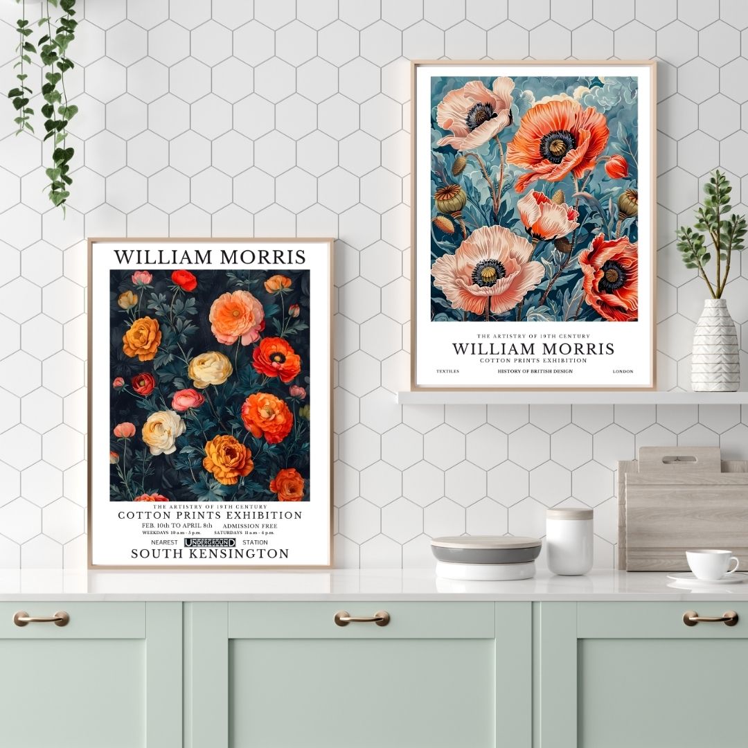 William Morris Red Poppies Vintage Floral Wall Art Canvas Print Botanical Retro Poster for Living Room Bedroom Home Decor