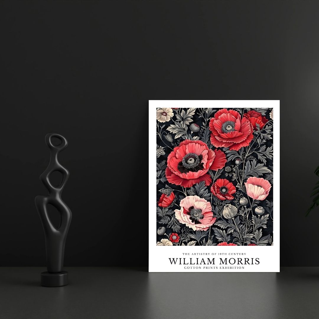 William Morris Red Poppies Vintage Floral Wall Art Canvas Print Botanical Retro Poster for Living Room Bedroom Home Decor