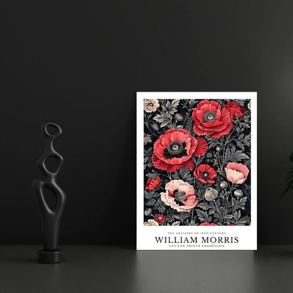 William Morris Red Poppies Vintage Floral Wall Art Canvas Print Botanical Retro Poster for Living Room Bedroom Home Decor