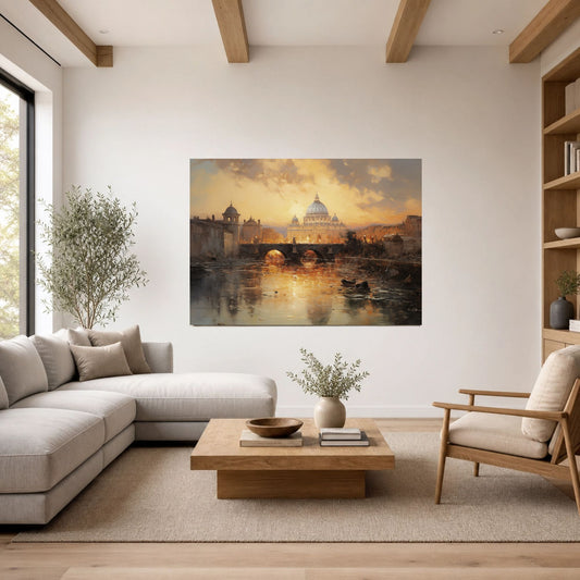St. Peter’s Basilica Rome Sunset River View Framed Art Canvas Print - Classic Italian Wall Art