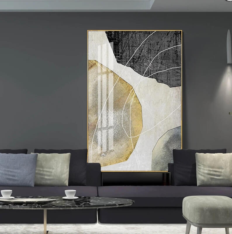 Abstract Geometric Golden Grey Wall Art Canvas Print Modern Fine Art Minimalist Scandinavian Poster For Stylish Living Room Décor