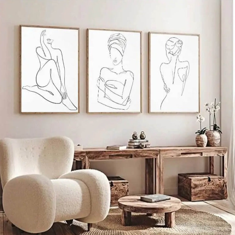 Woman Silhouette Line Art Canvas Prints Minimalist Black White Poster Nude Woman Figure Fine Art Nordic Wall Art For Living Room Home Décor