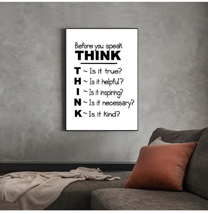 Think Before You Speak Quote Canvas Print Black White Wall Art Motivational Quote Poster For Living Room Teen Room Home Décor