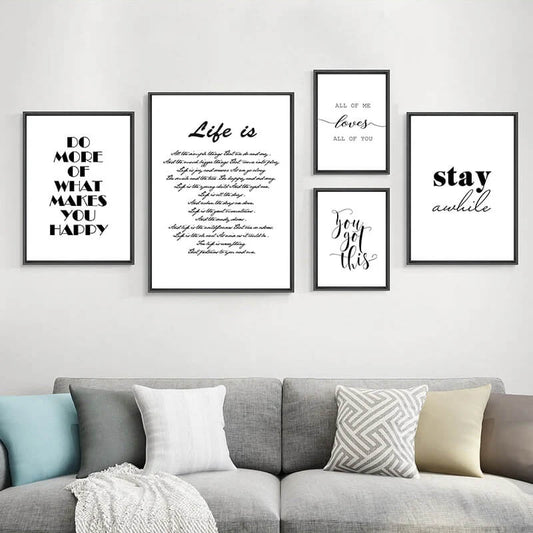 Modern Life Quotes Canvas Prints Minimalist Motivational Wall Art Nordic Inspirational Black White Poster For Living Room Décor