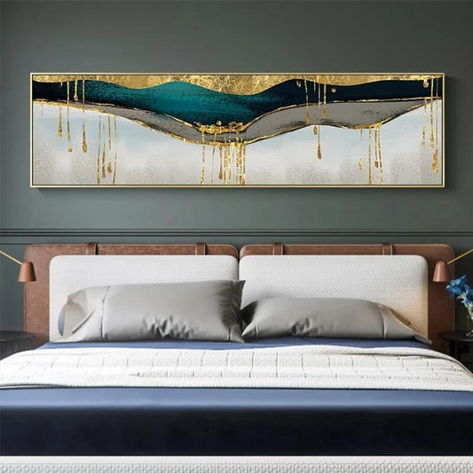 Nordic Abstract Golden Geomorphic Canvas Print Modern Abstract Large Wall Art Wide Format Pictures Above Bed For Bedroom Living Room Décor