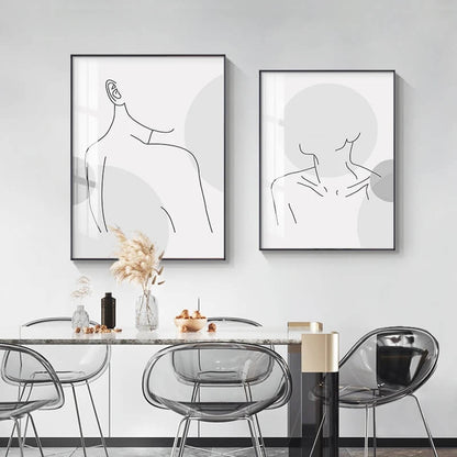 Abstract Line Figure Woman Canvas Print Wall Art Minimalist Posters Black White Pictures For Modern Living Room Bedroom Décor