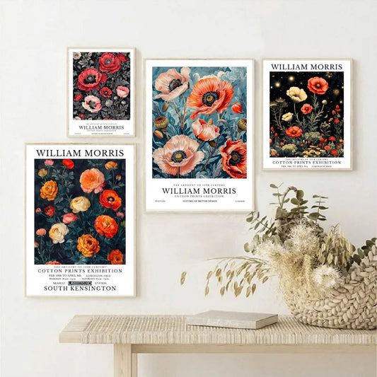 William Morris Red Poppies Vintage Floral Wall Art Canvas Print Botanical Retro Poster for Living Room Bedroom Home Decor