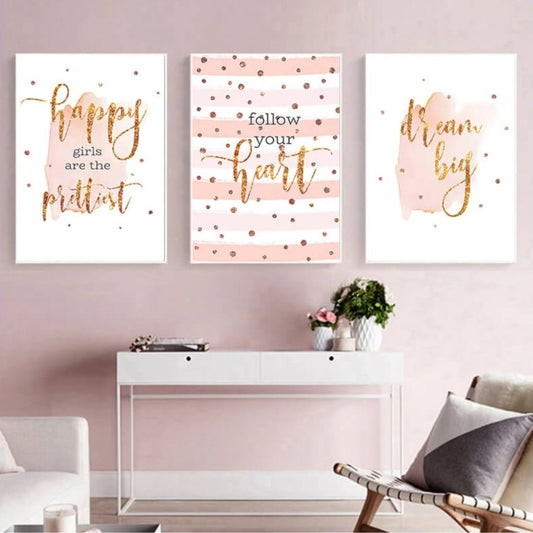 Follow Your Heart Quotes Canvas Prints Minimalist Wall Art Inspirational Simple Quotes Poster Pink Fine Art For  Kids Baby Bedroom Nursery Décor