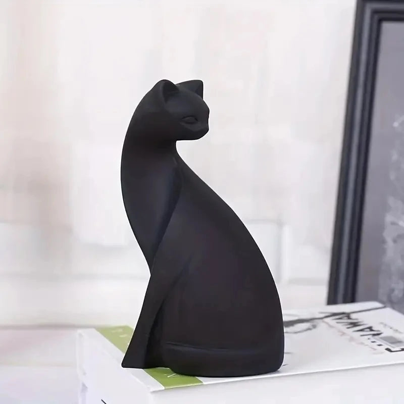 Black Cat Geometric Kitten Statue Modern Abstract Figurine Pink White Colored Resin Ornaments For Living Room Minimalist Home Décor