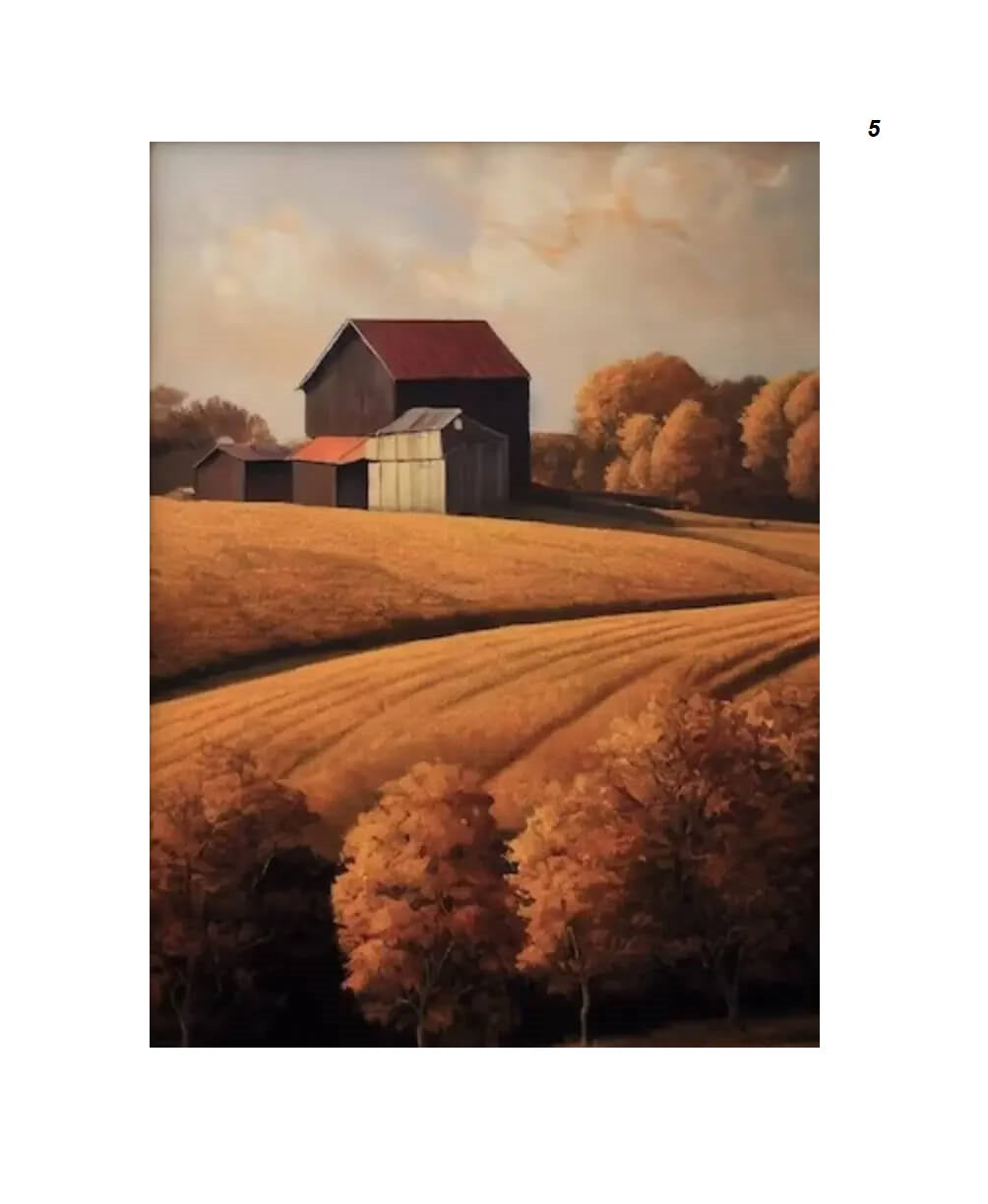 Vintage Autumn Farmhouse Landscape Canvas Print Country Retro Fall Gallery Wall Art For Rustic Living Room Décor