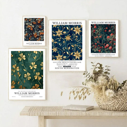 William Morris Sea Buckthorn Raspberry Red Flowers Vintage Botanical Woodland Wall Art Canvas Print Retro Poster for Living Room Kitchen Decor