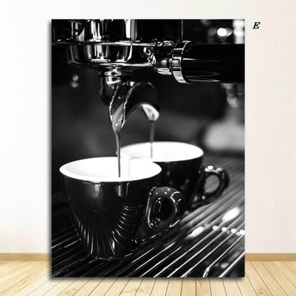 Black White Food Drink Kitchen Canvas Prints Coffee Wine Bead Wall Art Inspirational Poster For Dining Room Coffee Shop Kitchen Décor