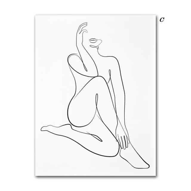 Woman Silhouette Line Art Canvas Prints Minimalist Black White Poster Nude Woman Figure Fine Art Nordic Wall Art For Living Room Home Décor