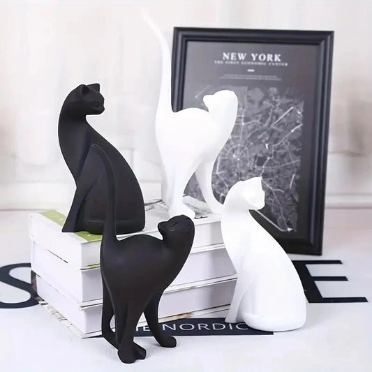 Black Cat Geometric Kitten Statue Modern Abstract Figurine Pink White Colored Resin Ornaments For Living Room Minimalist Home Décor