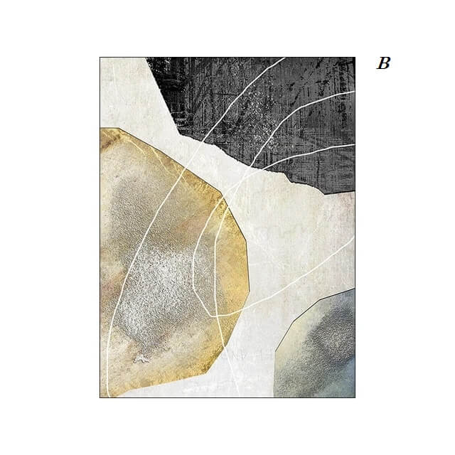 Abstract Geometric Golden Grey Wall Art Canvas Print Modern Fine Art Minimalist Scandinavian Poster For Stylish Living Room Décor