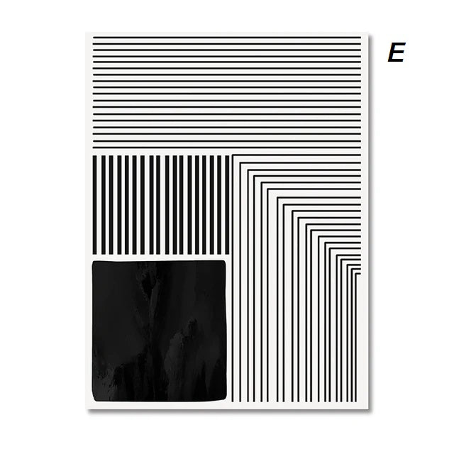 Mid Century Abstract Line Art Canvas Prints Black White Nordic Large Wall Art Big Size Geometric Pictures For Modern Scandinavian Living Room Home Décor