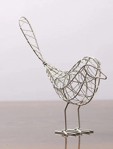 Abstract Geometric Wire Mesh Birds Sculptures Vintage Animal Miniature Figurines Nordic Home Black or White Decoration Accessories