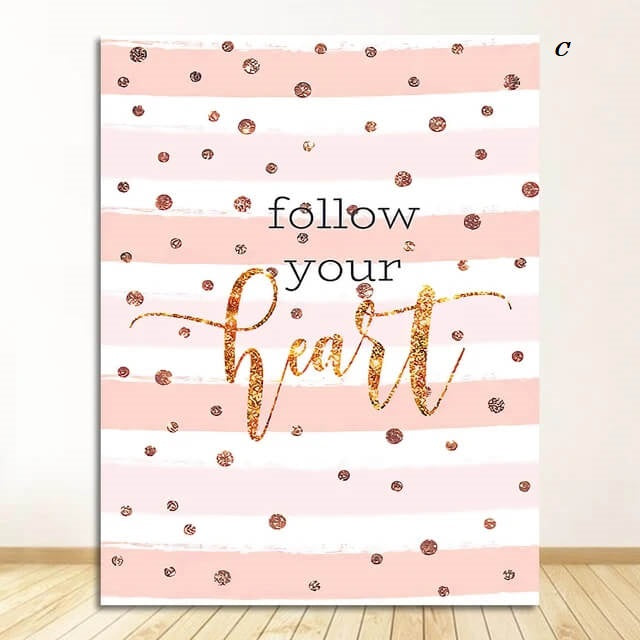 Follow Your Heart Quotes Canvas Prints Minimalist Wall Art Inspirational Simple Quotes Poster Pink Fine Art For  Kids Baby Bedroom Nursery Décor