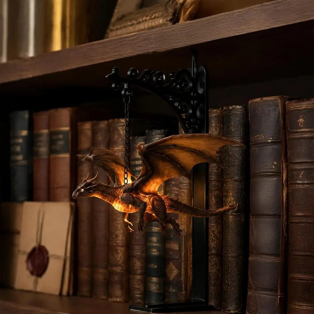 Flying Dragon Bookshelf Lamp – Magical LED Reading Nook Night Light for Fantasy Bookshelf Decor