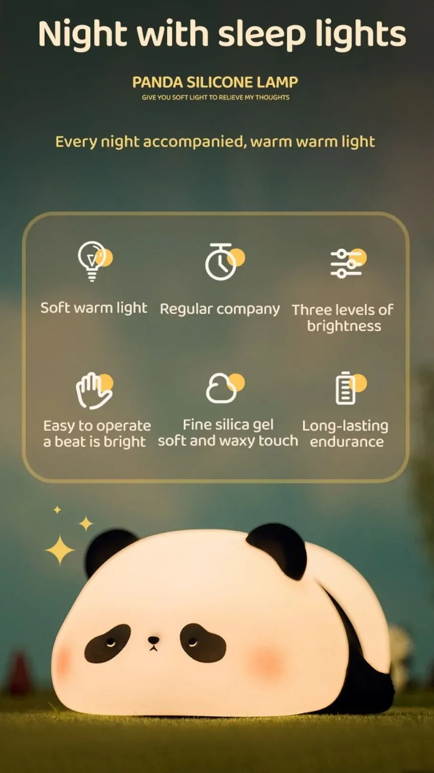 Lying Panda Silicone Lamp Squishy Night Light Nursery Lamp