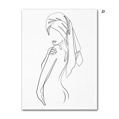 Woman Silhouette Line Art Canvas Prints Minimalist Black White Poster Nude Woman Figure Fine Art Nordic Wall Art For Living Room Home Décor