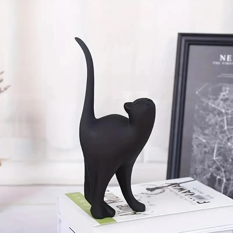 Black Cat Geometric Kitten Statue Modern Abstract Figurine Pink White Colored Resin Ornaments For Living Room Minimalist Home Décor