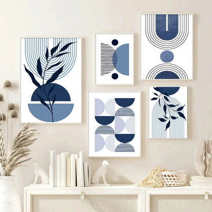 Abstract Boho Sun Arch Blue Wall Art Canvas Print Modern Minimalist Poster for Bedroom Living Room Home Decor