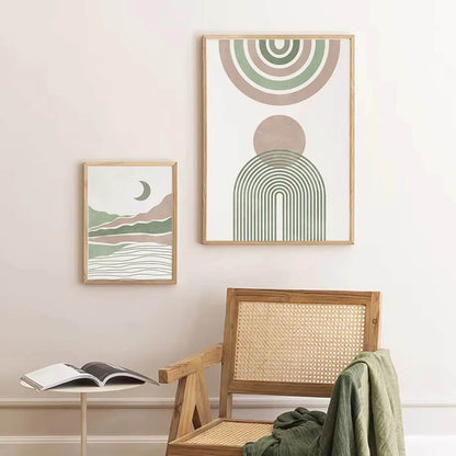Abstract Sage Green Geometric Boho Wall Art Canvas Print For Modern Living Room Bedroom Home Decor
