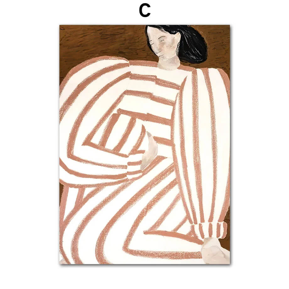 Abstract Line Vase Girl Retro Wabi-Sabi Wall Art Canvas Print Modern Beige Poster For Living Room Bedroom Home Decor