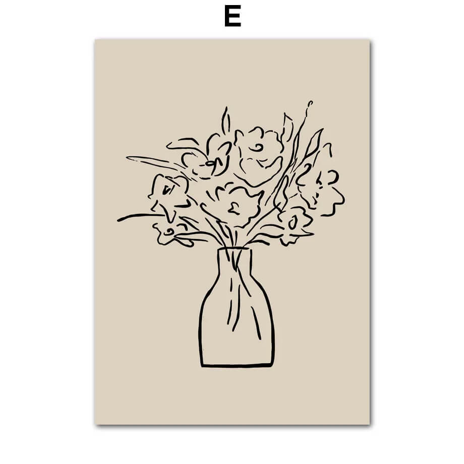 Abstract Line Vase Girl Retro Wabi-Sabi Wall Art Canvas Print Modern Beige Poster For Living Room Bedroom Home Decor