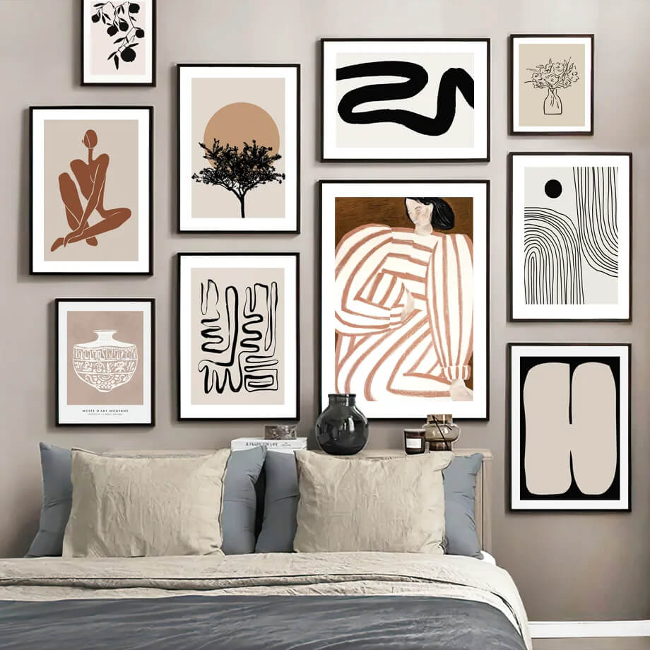 Abstract Line Vase Girl Retro Wabi-Sabi Wall Art Canvas Print Modern Beige Poster For Living Room Bedroom Home Decor