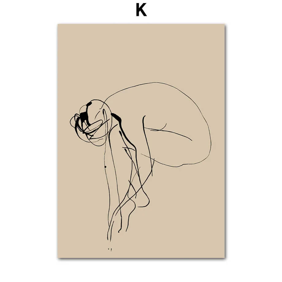 Abstract Line Vase Girl Retro Wabi-Sabi Wall Art Canvas Print Modern Beige Poster For Living Room Bedroom Home Decor