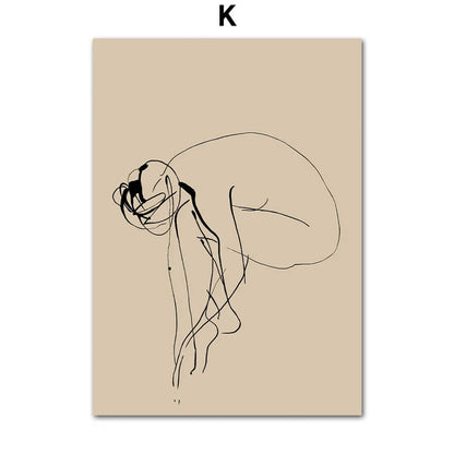 Abstract Line Vase Girl Retro Wabi-Sabi Wall Art Canvas Print Modern Beige Poster For Living Room Bedroom Home Decor