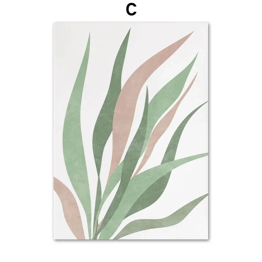 Poster with green and brown leaf pattern on a white background